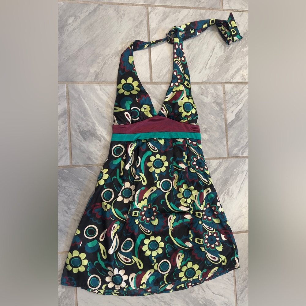 Wet Seal Womens Y2K Womens Halter Backless Mini Dress Flower Multicolor  Size L